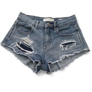 Bullhead Women's Blue High Rise Distressed Denim Shorts